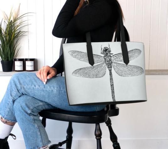 'Black Petaltail Dragonfly' Vegan Leather Tote