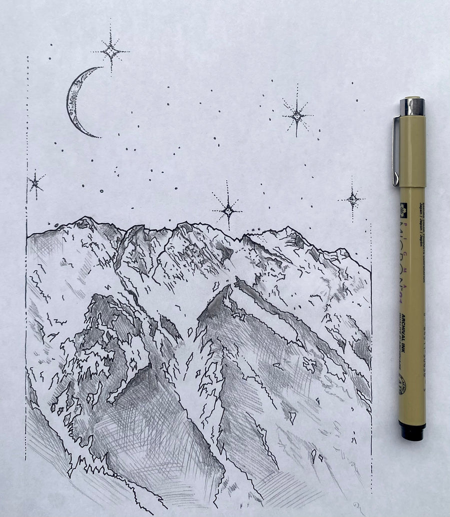 Available Hand Drawn Tattoo Design - Starry Night Over Ts'zil / Mnt Currie