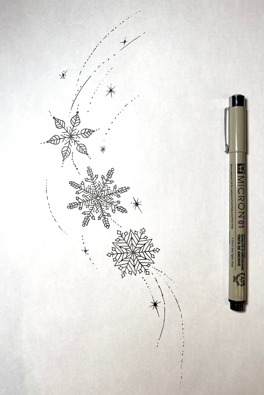 Available Hand Drawn Tattoo Design - Snowflake Swirl